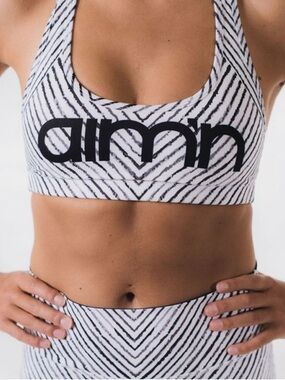 Aim’n Cirkus Logo Striped Racerback Sports Bra Like New Small